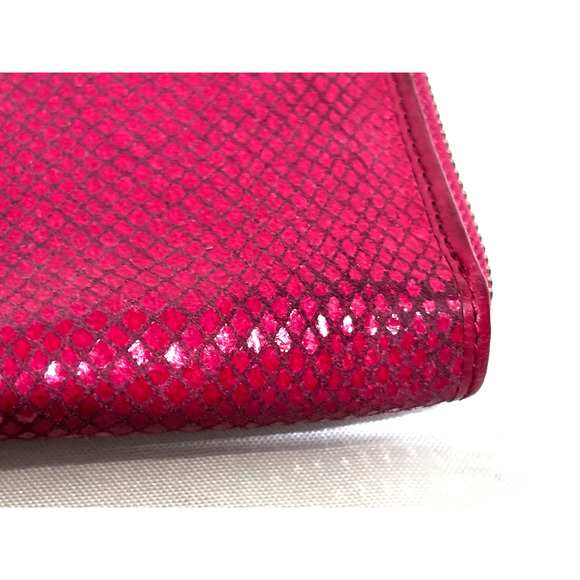FOSSIL Snakeskin Embossed Pink Leather Zip Around Clutch Wallet Chic Retro - Picture 3 of 9